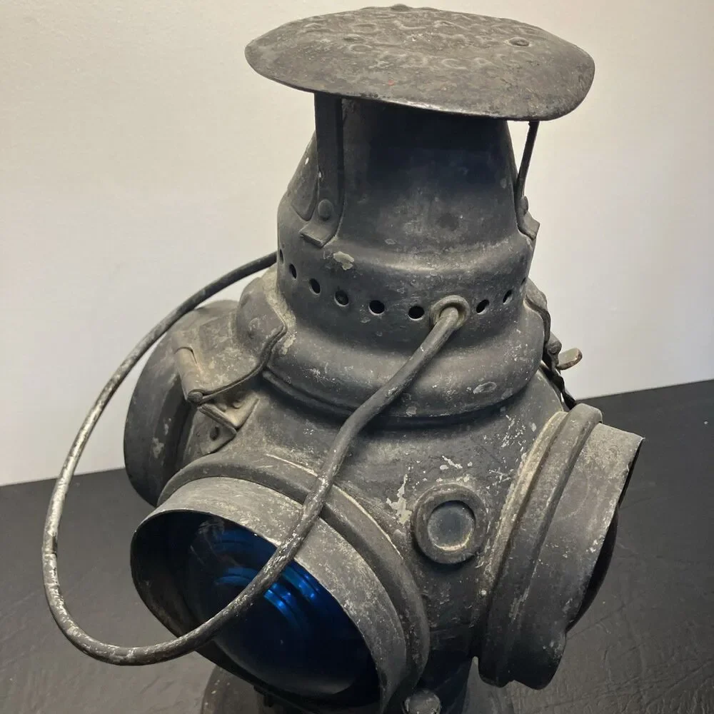 Vintage CHICAGO Adlake - Non-Sweating Railroad Switch Lamp Train Red Blue 4 Lens